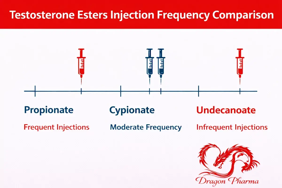 Comparison chart of testosterone ester injection frequency based on ester length