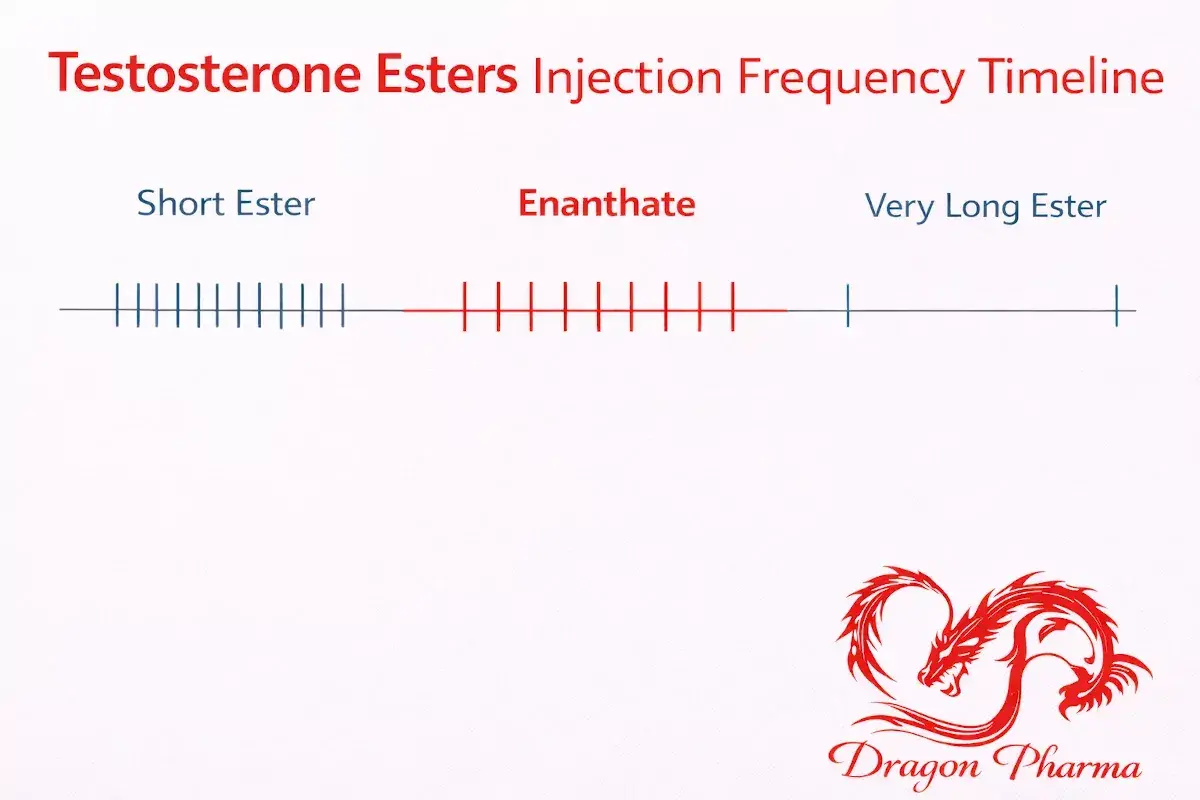 Timeline comparison of testosterone ester injection frequency based on ester length