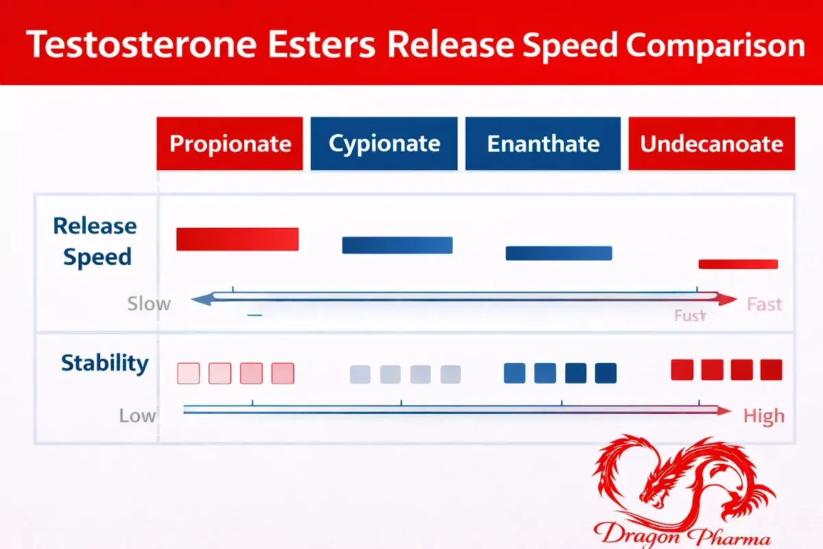 Visual comparison of testosterone esters by release speed and stability