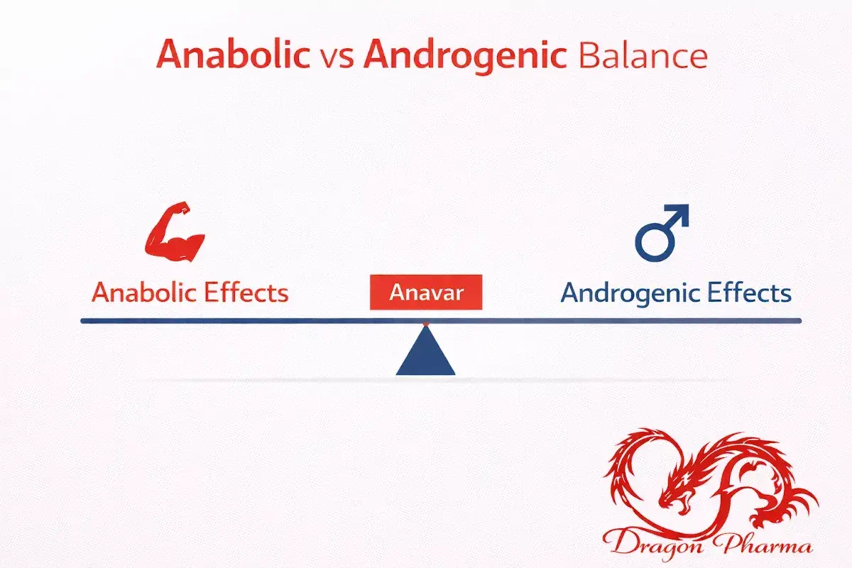 Illustration showing anabolic versus androgenic balance of oxandrolone compared to other oral steroids