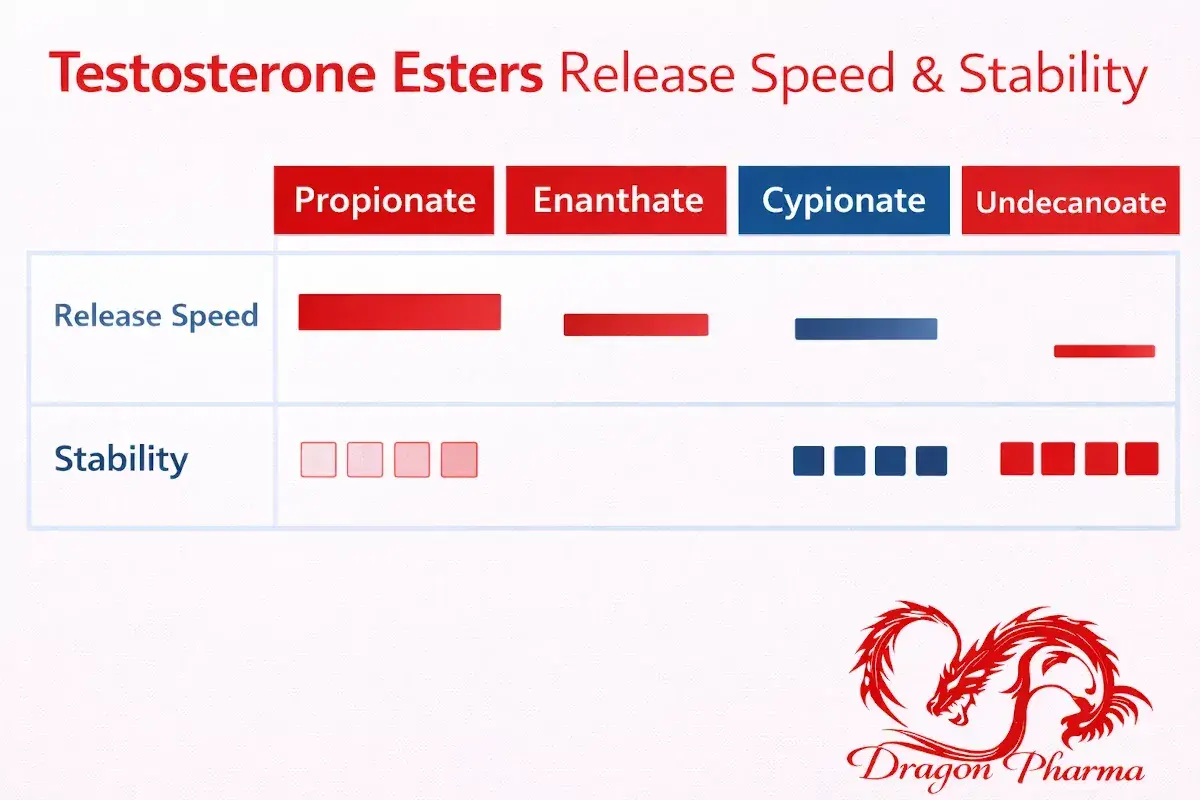 Visual comparison of testosterone esters by release speed and stability